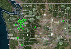 Map of 2016 gypsy moth catches in Washington