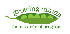 Growing Minds farm to school progarm logo with peas in a pod