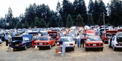 cars lined up for the first day of trapping in the 1980s