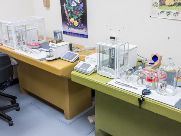 cement tables with metrology lab equipment