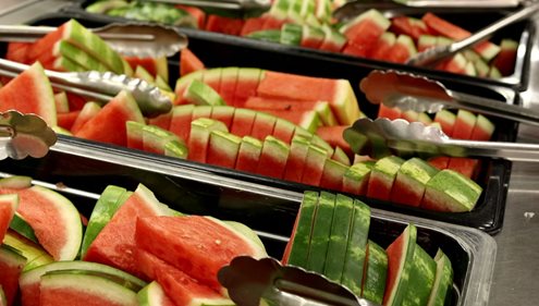 Washington watermelons sliced for school lunch.