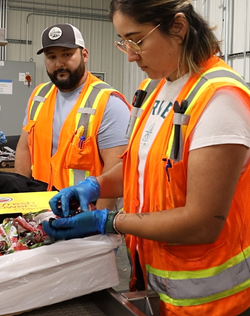 Eva Acevedo (r), cherry inspector, performing an inspection.